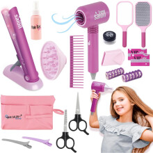 18 PCS Girls Beauty Hair Salon Toy Kit avec coiffeur lisser et accessoires de style Fashion Fashion Play Poul Wylist pour enfants et tout-petits