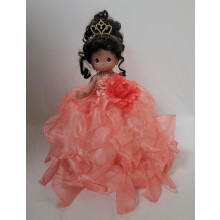 KINNEX COLLECTIONS SINCE 1997 17"""" Precious Moment Quinceanera Vinyl Doll with Ruffles Dress (Quince Anos) ARC8421-20R (Flamingo)