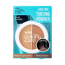 KISS Colors & Care Tnungspuder und Pinsel fr Lace Wigs, 2 Brauntne, lkontrollpuder, mattes Finish, vegan, tierversuchsfrei, Hyaluronsure und