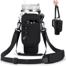 Bulkitem Water Bottle Carrier Sac avec poche de telephone pour noir Stanley 40 oz avec poignee Black Isolate Neoprene Cup Socle Socle pour Saint-