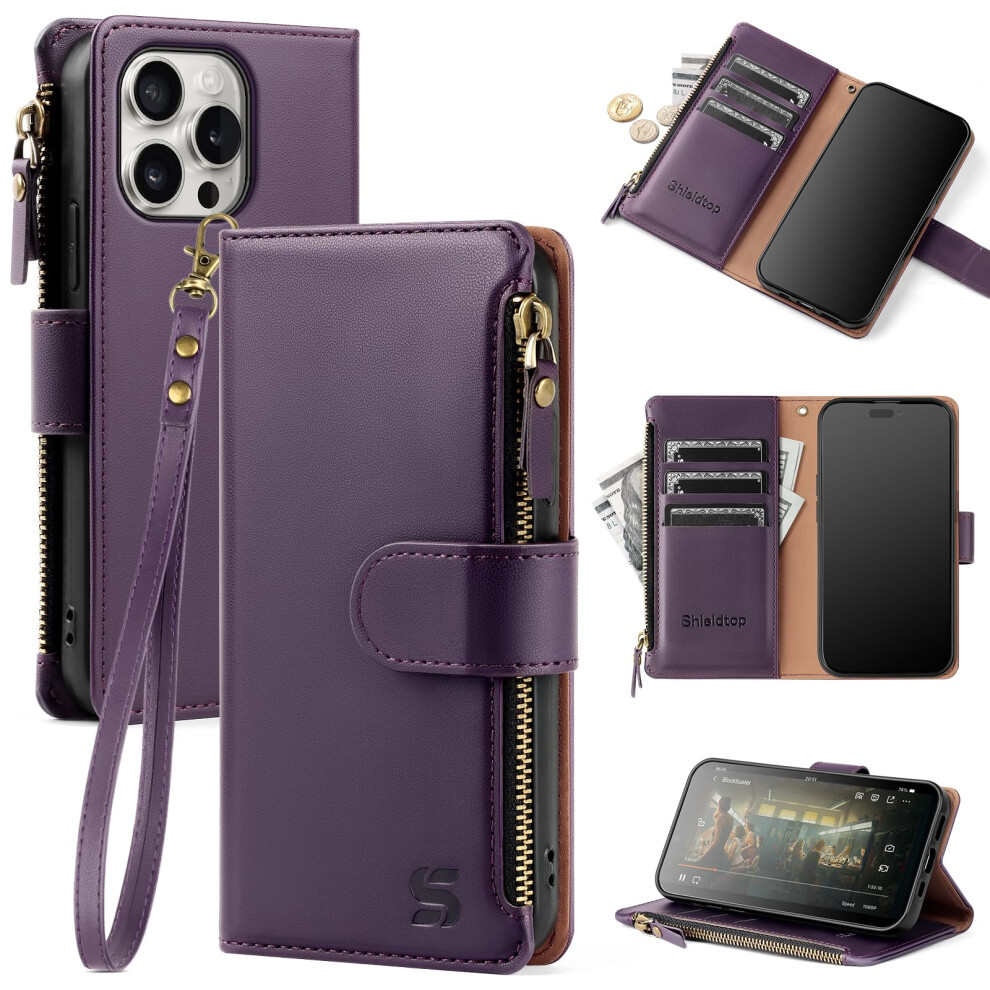 Shieldtop Kompatibel Mit Iphone 14 Pro Brieftaschen-H Lle Mit Kartenhalter Damen Herren Rfid-Blockierend Pu-Leder Flip Cover Handschlaufe Rei Ver-image