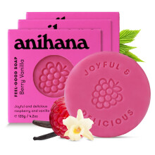 ANIHANA Feel-Good s?be 3-pak med kokosolie og sheasm?r Blid rensende Parabenfri Cruelty Free Opfriskende Berry Vanilje duft 4,2 oz hver