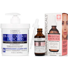Advanced Clinicals 10% kwas glikolowy + kwas mlekowy balsam do ciala nawilzajacy + kwas glikolowy AHA serum do twarzy 2 szt. Zestaw zluszczajacy do p