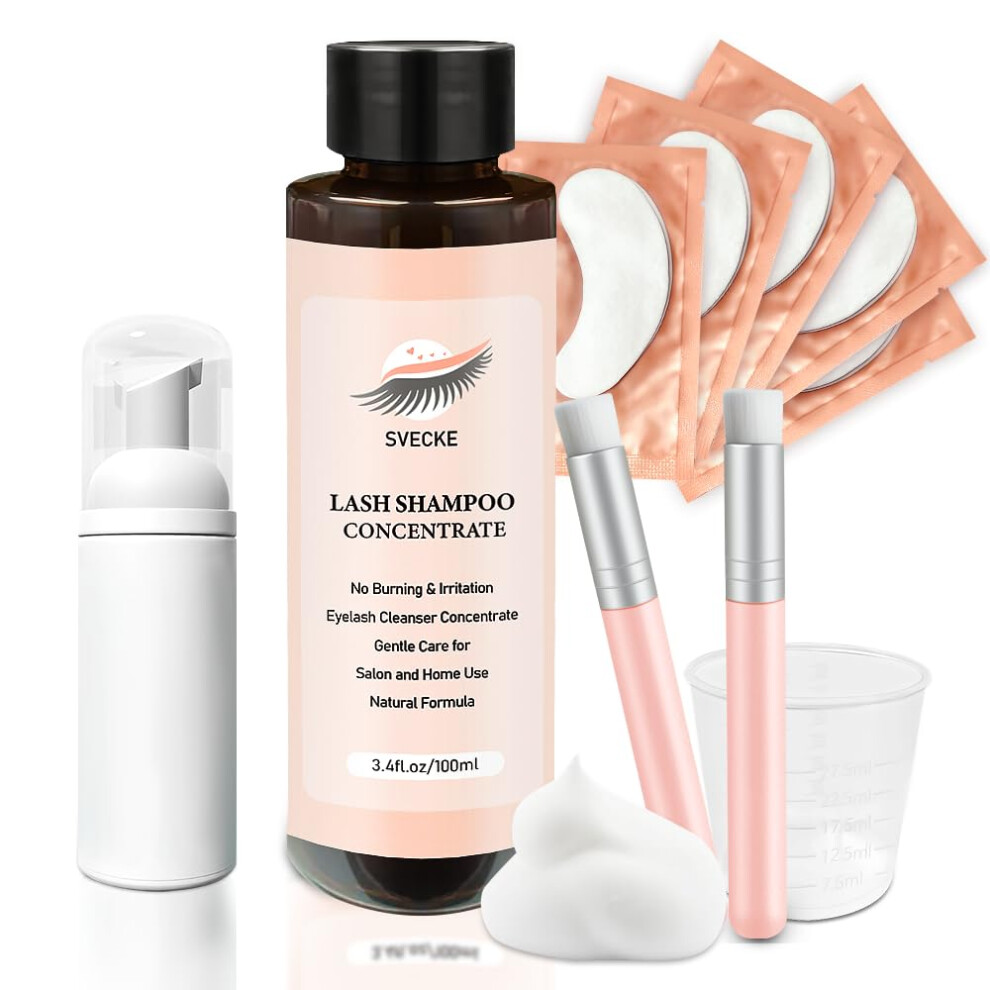 Svecke Lash Concentrate Shampoo 100Ml For Lash Extension Lash Shampoo Kit For Eyelash Cleansing Oil-Free Eyelash Extension Cleanser Concentrate