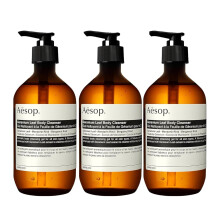 Aesop Geranium Leaf Body Cleanser | Cleanser suave sin secado | Lea de geranio mandarina bergamot bergamot bergamot | 16.9 oz / 500 ml (paquete de 3)