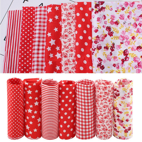 7pcs 50*50cm Cotton Fabric DIY Assorted Squares Pre Cut Bedding Kit Quarters Bundle (Red)