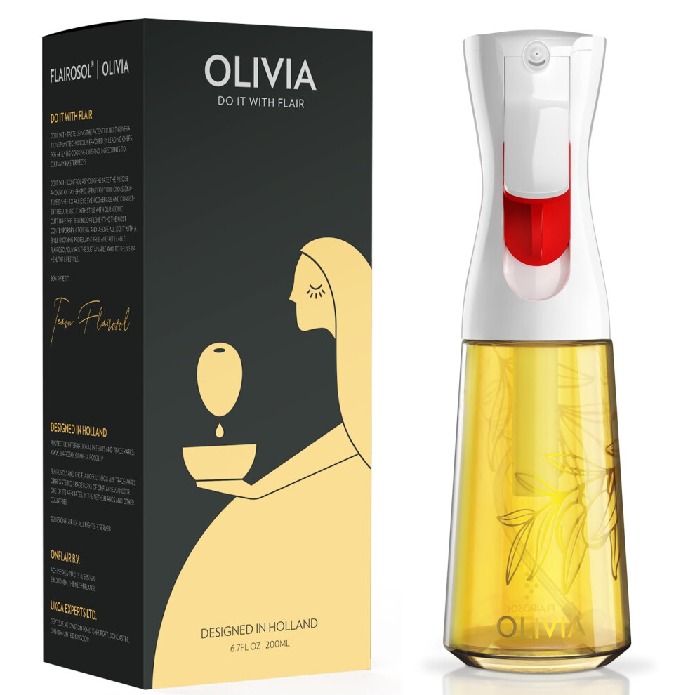 FLAIROSOL OLIVIA Oil Sprayer for Cooking 200ml Glass Olive Oil Sprayer Continuous Cooking Spray Bottle with Portion Control Olive Oil Dispense