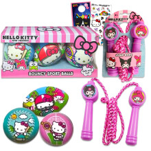 Hello Kitty Outdoor Toys for Girls, Kids - Bundle With 3 Mini Sports Balls, Jump Rope, and Stickers | Fitness Toys, Sport Playset