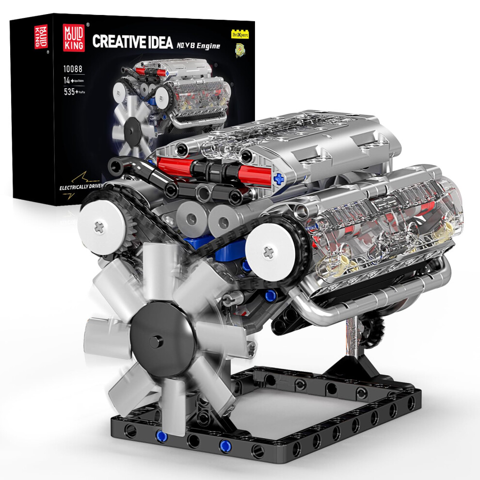 Mould King 10088 V8 Engine Building Kit - Build Your Own V8 Engine Toy 8-Cylinder Petrol Car Engine Replica Model Building Kit For Kids/Teens 10