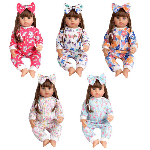 Doce Dolly Reborn Baby Doll Roupas Acessrios 5 Conjunto de Roupas de Boneca Macaco Bow Headband Roupas para Bonecas de 20 a 22 Polegadas 10 Pe 2