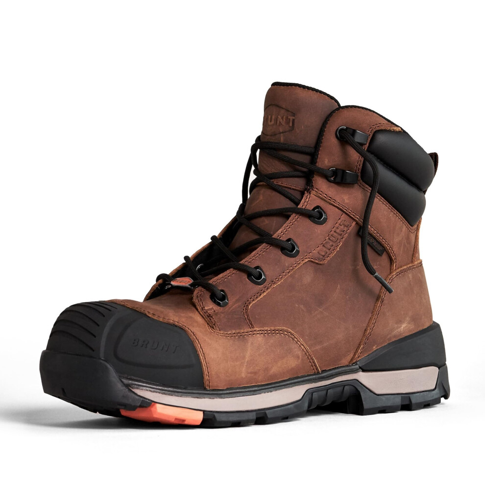 BRUNT Perkins (Comp Toe) - Mens Size 10 Brown - 6"""" Waterproof Durable Wedge Work Boot with Defined Heel - EH Rated - Slip + Oil Resistant - Adj