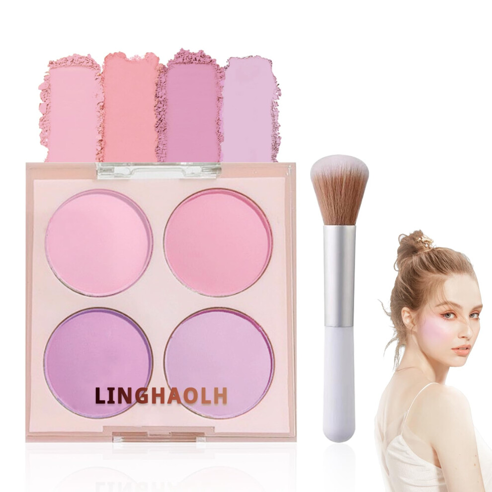 Linghaolh 4 Colors Blush Palette For Cheeks - Face Matte Contour Makeup Palette, Buildable Shimmer Facial Cheek Blusher Shades, Blendable Cosmetic With Brush 02