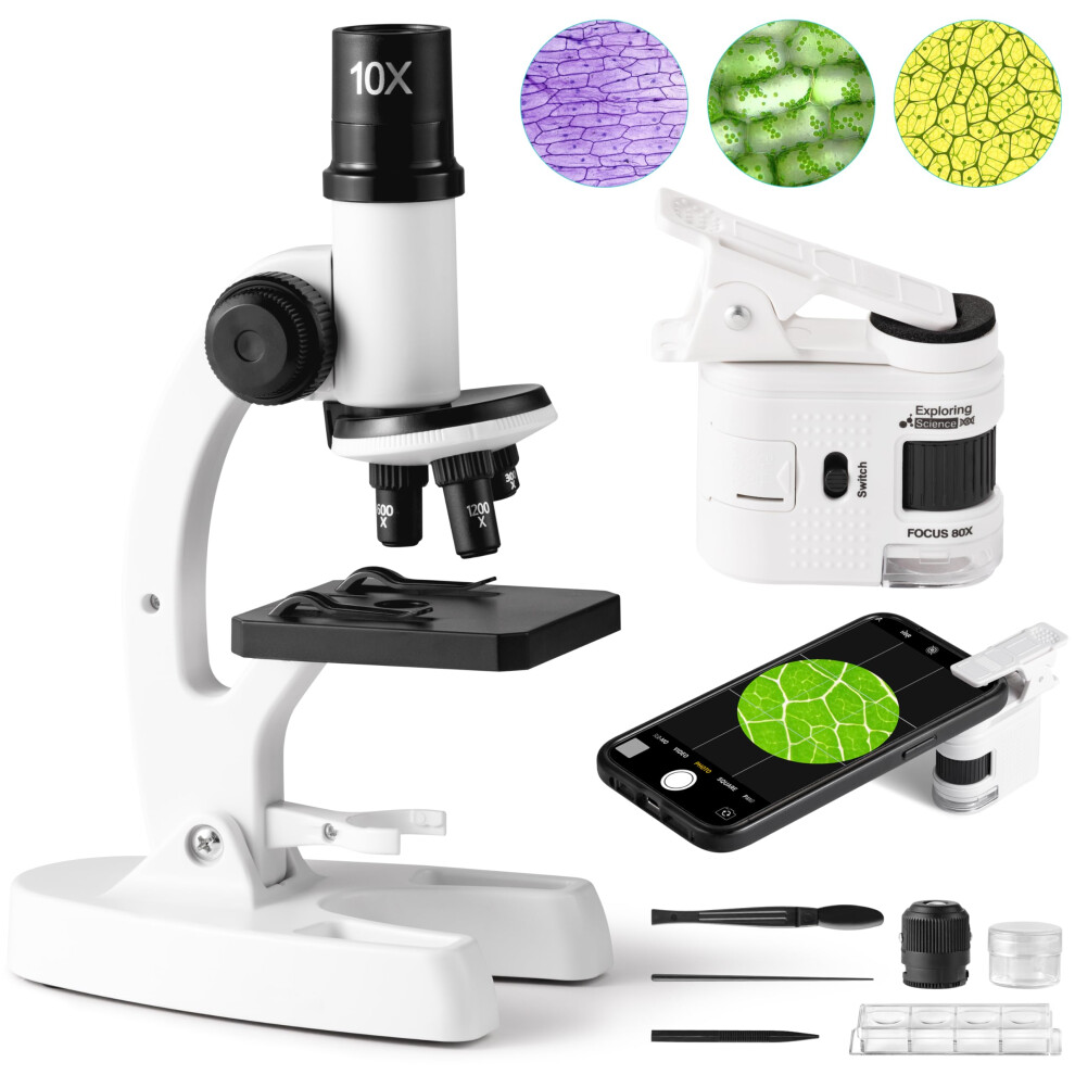 Mikroskop-Set Fr Kinder 80- Bis 1200-Fache Vergrerung, Verstellbares Led-Licht, Tragbares Design Mit Telefonhalterung 5 Vorbereitete Und 1-image