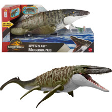 Mattel Jurassic World Rebirth Bite N Blast Mosasaurus Action Figure & Mini Dilophosaurus Wide Jaw Dinosaur Toy Movie-Accurate Posable Digital Play
