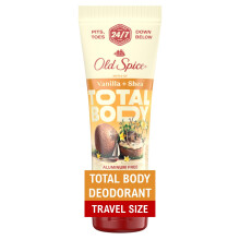 Old Spice Krém na tělo pro muže, cestovní velikost, bez hliníku, vůně vanilky + másla shea, 24/7 ochrana před zápachem