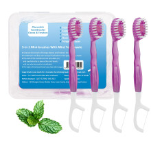 Malisseladi 5 in 1 Mini Brushes-Disposable Toothbrushes with Toothpaste + Floss + Pick + Tongue Scraper | Travel Size | Individually Wrapped | So