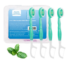 Malisseladi 5 in 1 Mini Brushes-Disposable Toothbrushes with Toothpaste + Floss + Pick + Tongue Scraper | Travel Size | Individually Wrapped | So