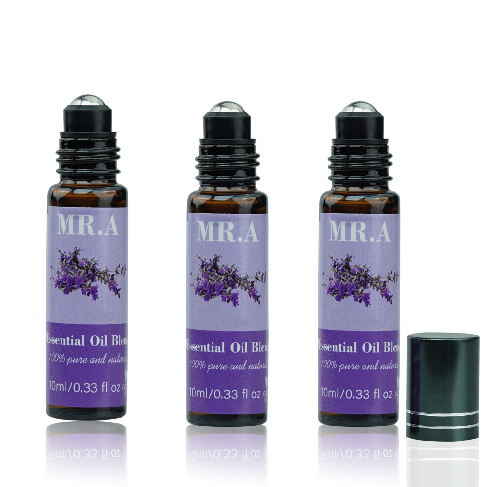 3 Pack Essential Roll On Blend Oils Set 100% Natural Fragrance Oil Aromatherapy Roll On Blend Oil with Pure Lavender Oil Gift for Women Men 0.