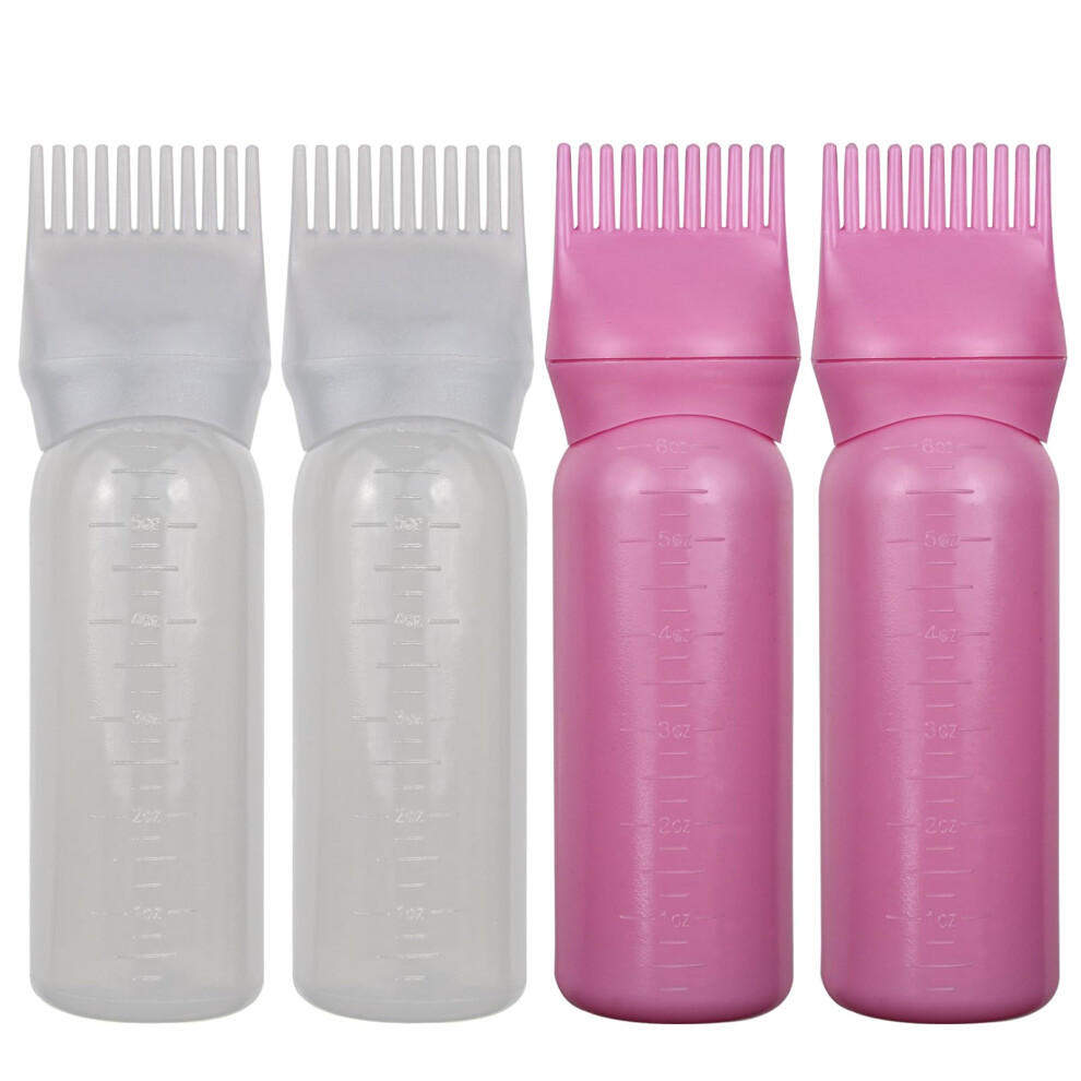 Fzwonvuc 4Er-Pack Wurzelkamm-Applikatorflasche, Haar L-Kamm-Applikator F R Haarf Rbemittel, Shampoos, Salons (Wei + Pink)-image