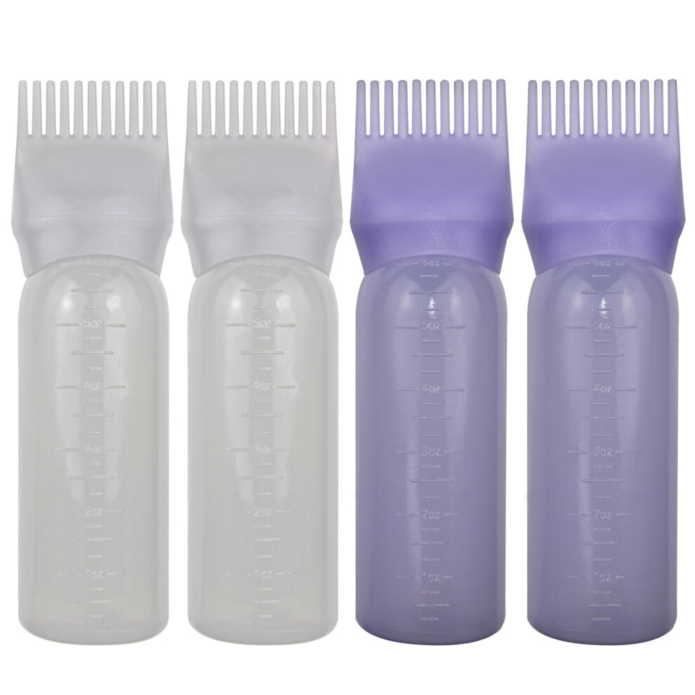 Fzwonvuc 4 Pack Root Comb Applicator Bottle, Hair Oil Comb Applicator For Hair Dye, Shampoos, Salons (White+Purple)