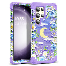 SleekCover for Galaxy A14 5G Case 3 in 1 Oil Painting Flower Pattern Heavy Duty Shockproof Protection Silicone Rubber Bumper+Hard Plastic Hybrid