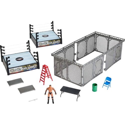 Mattel Mattel WWE Survivor War Games Playset con Action Figure, 2 Ring, Gabbia e 5 Accessori, Include Randy Orton 15 cm