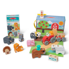 Melissa & Doug Blockables Farm and Farm Friends 2-Pack Bundle Connectable Wooden Building Blocks Preschool Play Set Toy