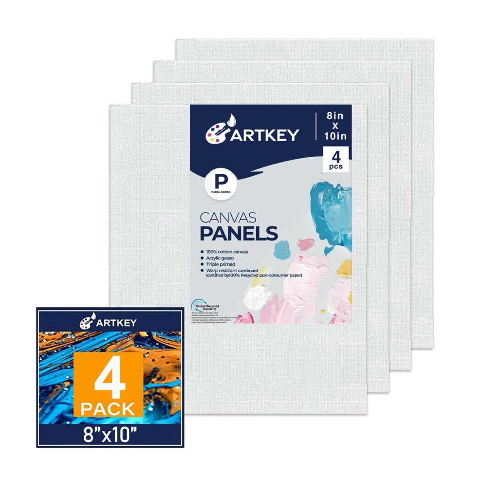 Artkey Leinwnde Zum Malen, 20,3 X 25,4 Cm, 4Er-Pack, 284 G, Grundiert, 100 % Baumwolle, Wei, Leere Leinwandtafeln, Knstlerbedarf, Leinwandtafe-image