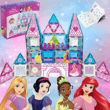 Tytan Officiell Disney Princess Magnetic Tile Castle - 70-delad STEAM-leksak med livfulla plattor teranvndbara Disney Princess-klistermrken To