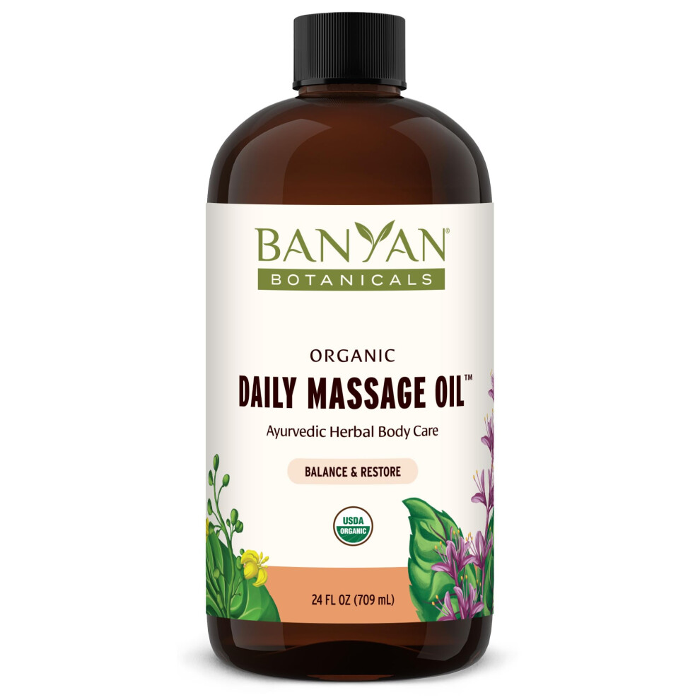 Banyan Botanicals Daily Massage Oil - Organic Ayurvedic Massage Oil - Balancing And Grounding - 24 Oz - Non Gmo Sustainably Sourced