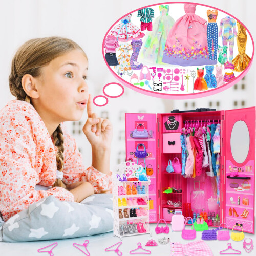127 peas de roupas de boneca, acessrios e armrio para boneca de menina de 11,5 polegadas, casa de bonecas, armazenamento de guarda-roupa, vest 1