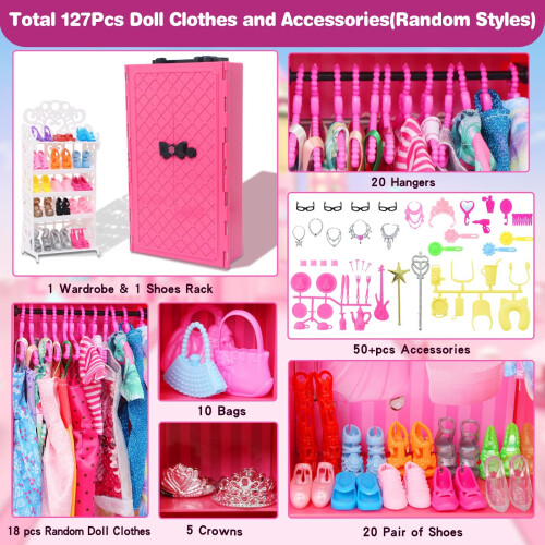 127 peas de roupas de boneca, acessrios e armrio para boneca de menina de 11,5 polegadas, casa de bonecas, armazenamento de guarda-roupa, vest 2