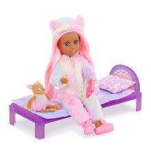 Girls Glitter - bambola da 14 pollici - capelli rosa e occhi viola - soffice tutina multicolore - letto e accessori - 3+ anni - Rafa & Bedtime Playse