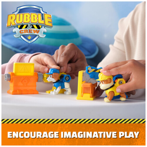 Rubble & Crew Power Tool Pups Bonecos de brinquedo Rubble & Wheeler com 2 ferramentas de construo e 2 acessrios de construo Brinquedos infan 1