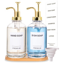 Splmittelspender fr die Kche, Hand-Seifenspender-Set aus Glas mit Pumpenablage, Trichter fr Badezimmer, Dusche, Wsche, flssige Lotion (Gold, 2