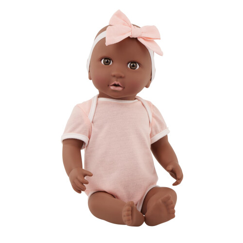LullaBaby - Boneca realista de 14 polegadas - Faixa floral e faixa de cabea com lao rosa - Olhos castanhos e tom de pele quente - Brincadeira d 2