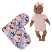 LullaBaby - Boneca realista de 14 polegadas - Faixa floral e faixa de cabea com lao rosa - Olhos castanhos e tom de pele quente - Brincadeira d
