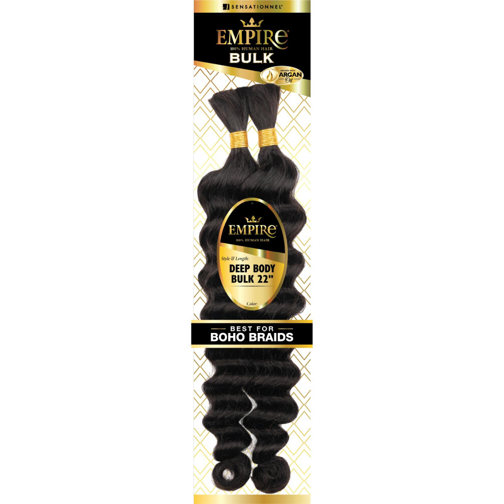 Sensationnel Empire Bulk Braiding - Deep Body Human Hair Braids For Knotless Boho Box Or Curly Loose Wave Styles - 1 Pack (22 Inch 1B Offblack)