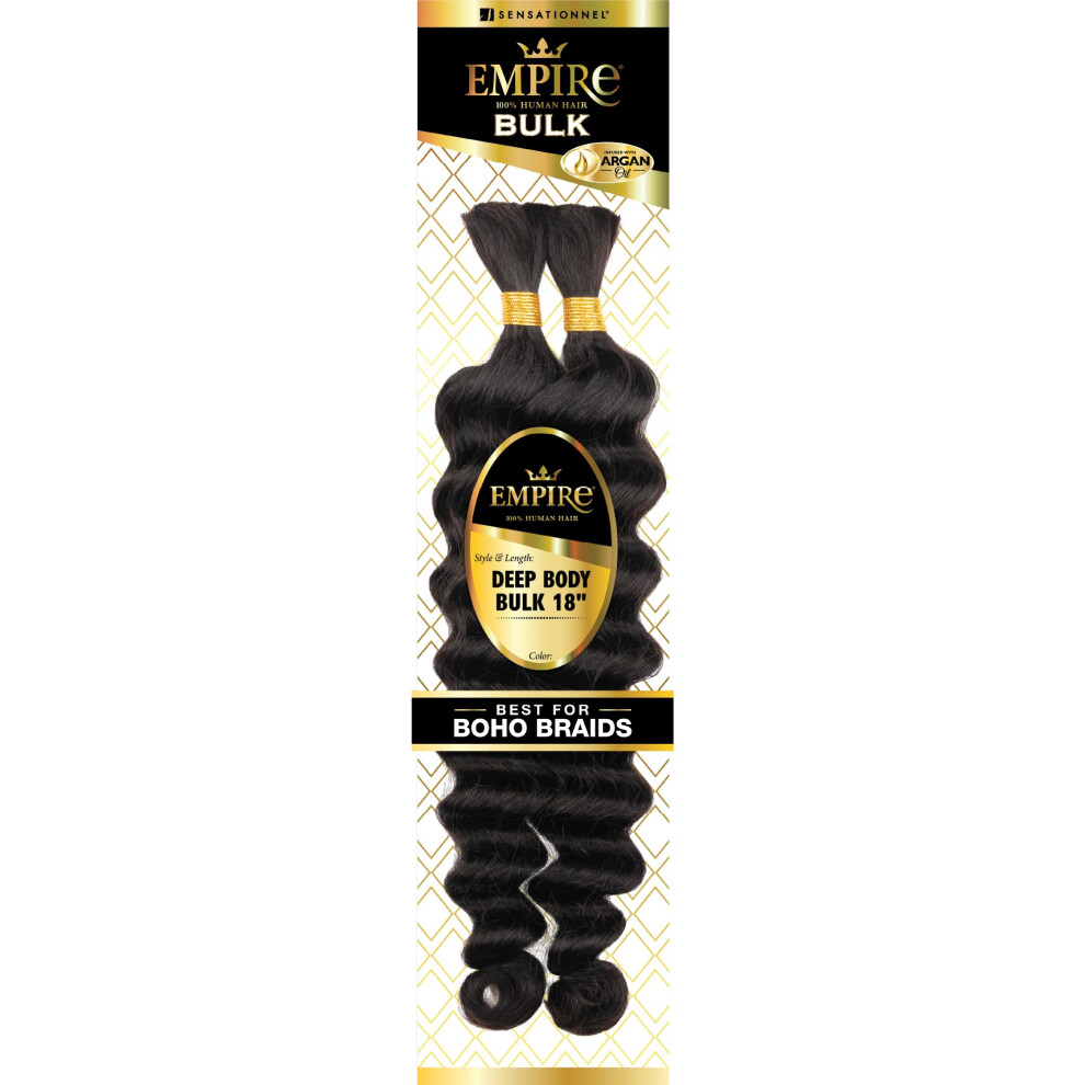 Sensationnel Empire Bulk Braiding - Deep Body Human Hair Braids For Knotless Boho Box Or Curly Loose Wave Styles - 1 Pack (18 Inch 1B Offblack)