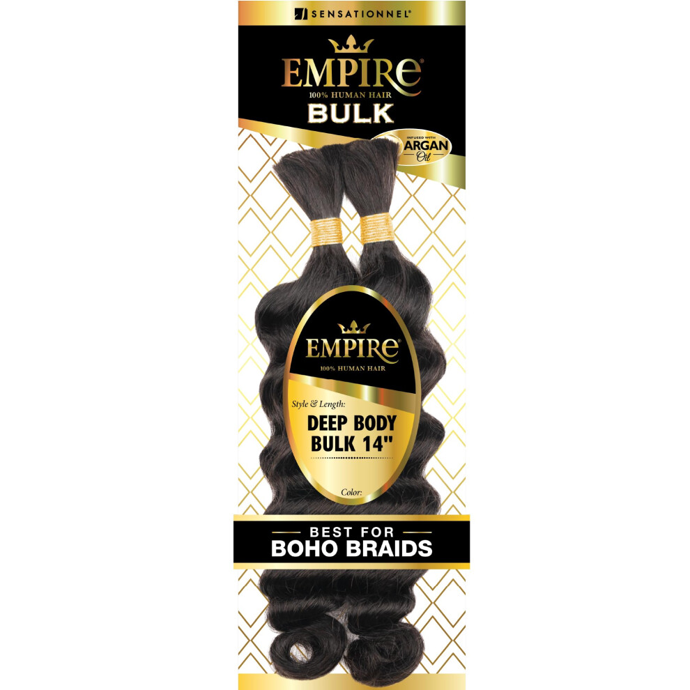 Sensationnel Empire Bulk Braiding - Deep Body Human Hair Braids For Knotless Boho Box Or Curly Loose Wave Styles - 1 Pack (14 Inch 1B Offblack)