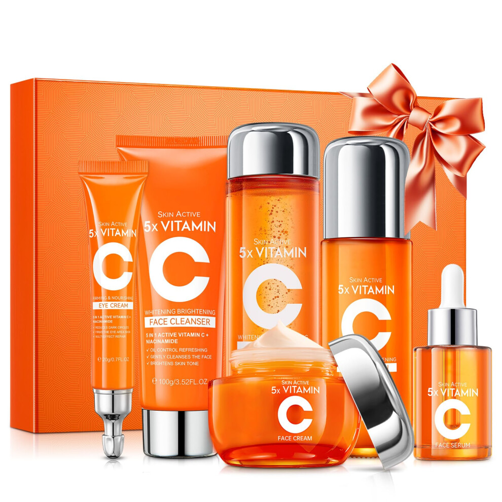 Kiuoret Cream Vitamin C Skincare Set 6-In-1 Skincare Gift Set With Facial Cleanser Toner Eye Serum Lotion & Face Moisturizing Face Skin Care