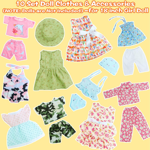 MCZQXW 10 conjuntos de roupas e acessrios de bonecas da moda para bonecas de meninas de 18 polegadas, 17 peas de roupas de bonecas americanas, 1