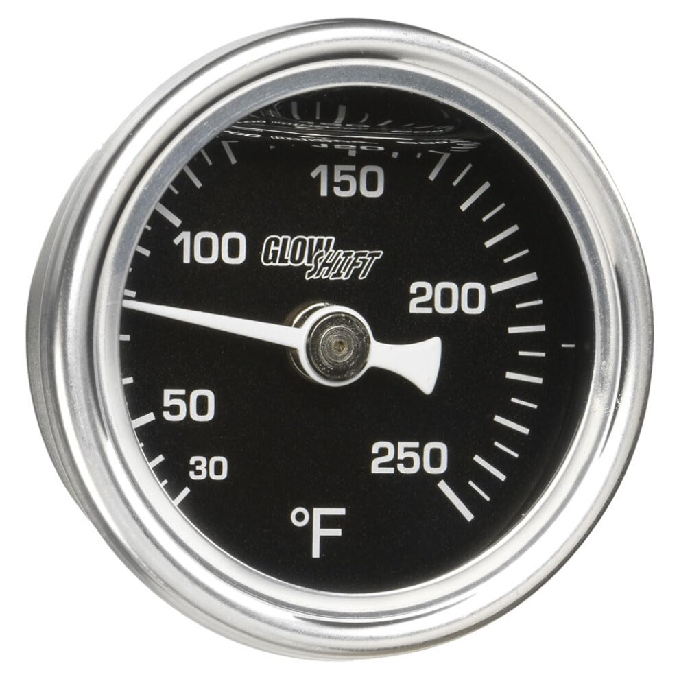 GlowShift Liquid Filled Mechanical 250 F Temperature Gauge - for Water Coolant or Oil Temp - 3/8-18 NPT Threaded Sensor - Black Dial - Waterproof-image-OPC-PHWVSYM-NEW