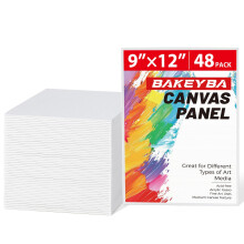 BAKEYBA Quadros de lona para pintura, 48 pacotes, 9 x 12 polegadas, painis de tela para pintura, 100% algodo, brancos, quadros de lona em branc