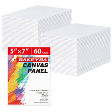 BAKEYBA Pequenas placas de tela para pintura, 60 pacotes, 5 x 7 polegadas, painis de tela em branco, branco, 100% algodo, materiais de arte par