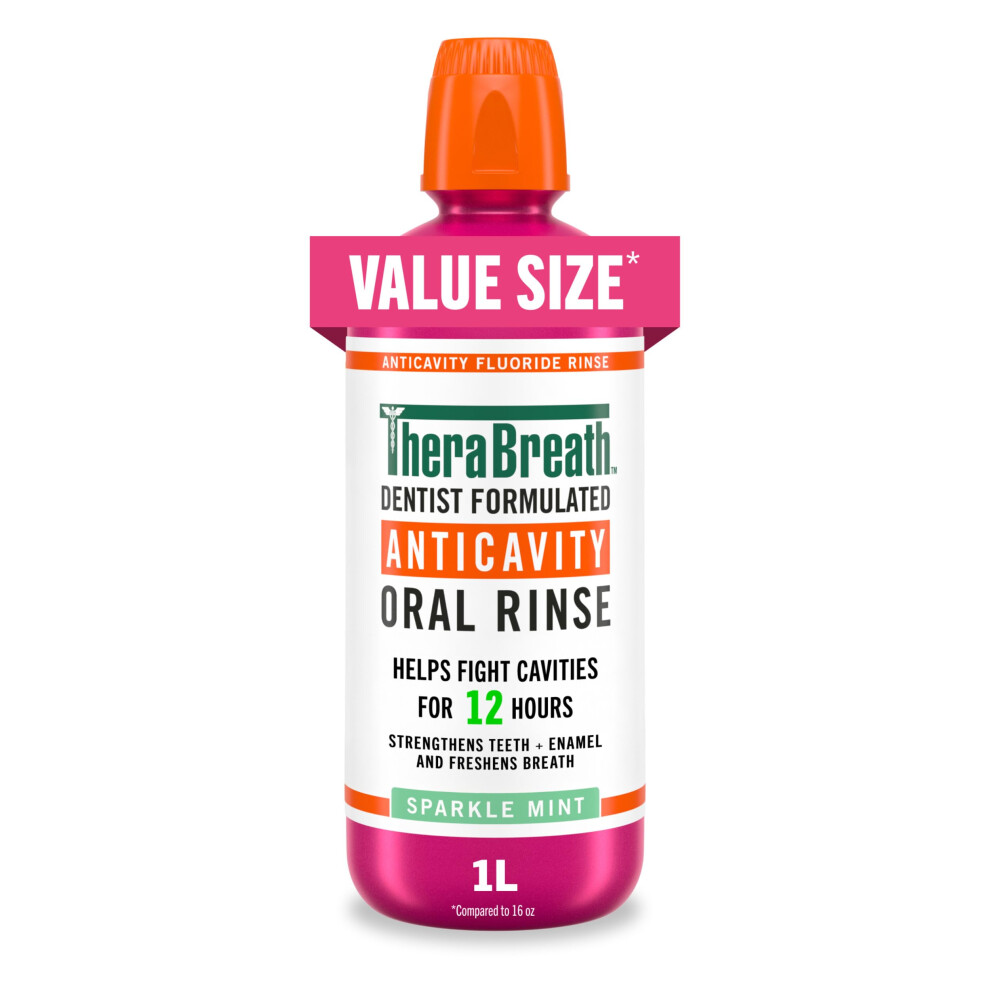 TheraBreath Anticavity Fluoride Mouthwash Sparkle Mint Dentist Formulated 1 Liter
