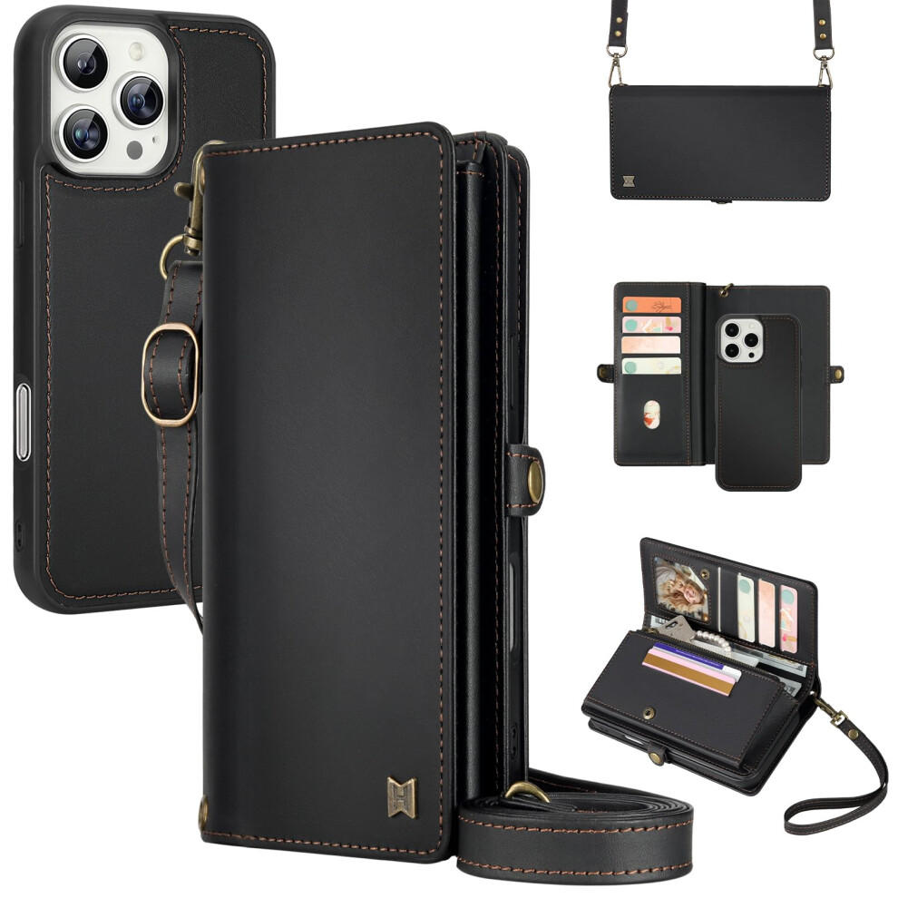 Megshi For Wallet Case Compatible With Iphone 13 Pro Max Multi-Function Detachable 2 In 1 Magnetic Iphone 13 Pro Max Case Wallet Flip Strap Zippe 717298042734