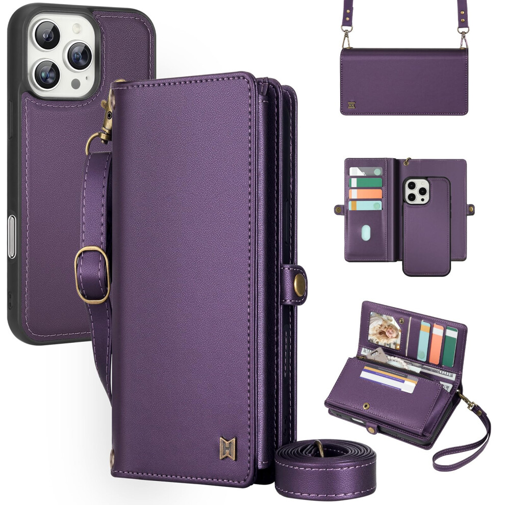 Megshi For Wallet Case Compatible With Iphone 15 Pro Max Multi-Function Detachable 2 In 1 Magnetic Iphone 15 Pro Max Case Wallet Flip Strap Zippe 717298042529