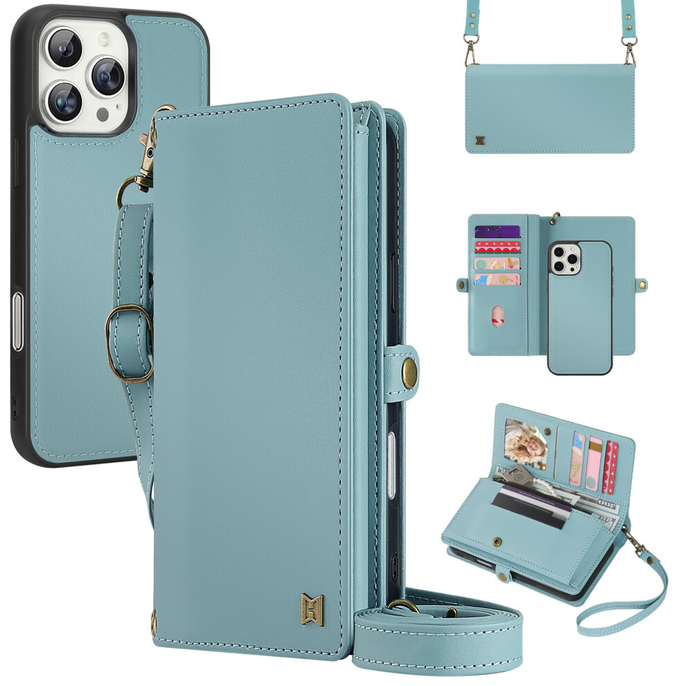 Megshi For Wallet Case Compatible With Iphone 12 Pro Max Multi-Function Detachable 2 In 1 Magnetic Iphone 12 Pro Max Case Wallet Flip Strap Zippe 717298042406