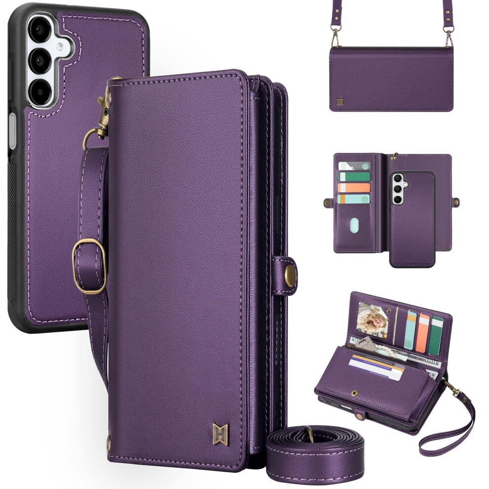 Megshi For Wallet Case Compatible With Samsumg Galaxy S24 Plus Multi-Function Detachable 2 In 1 Magnetic Phone Case Wallet Flip Strap Zipper Card 717298043069